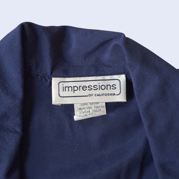 Impressions of California 90s Rayon Camp Shirt Navy Monogram Pocket Women 12 USA - Picture 3 of 6
